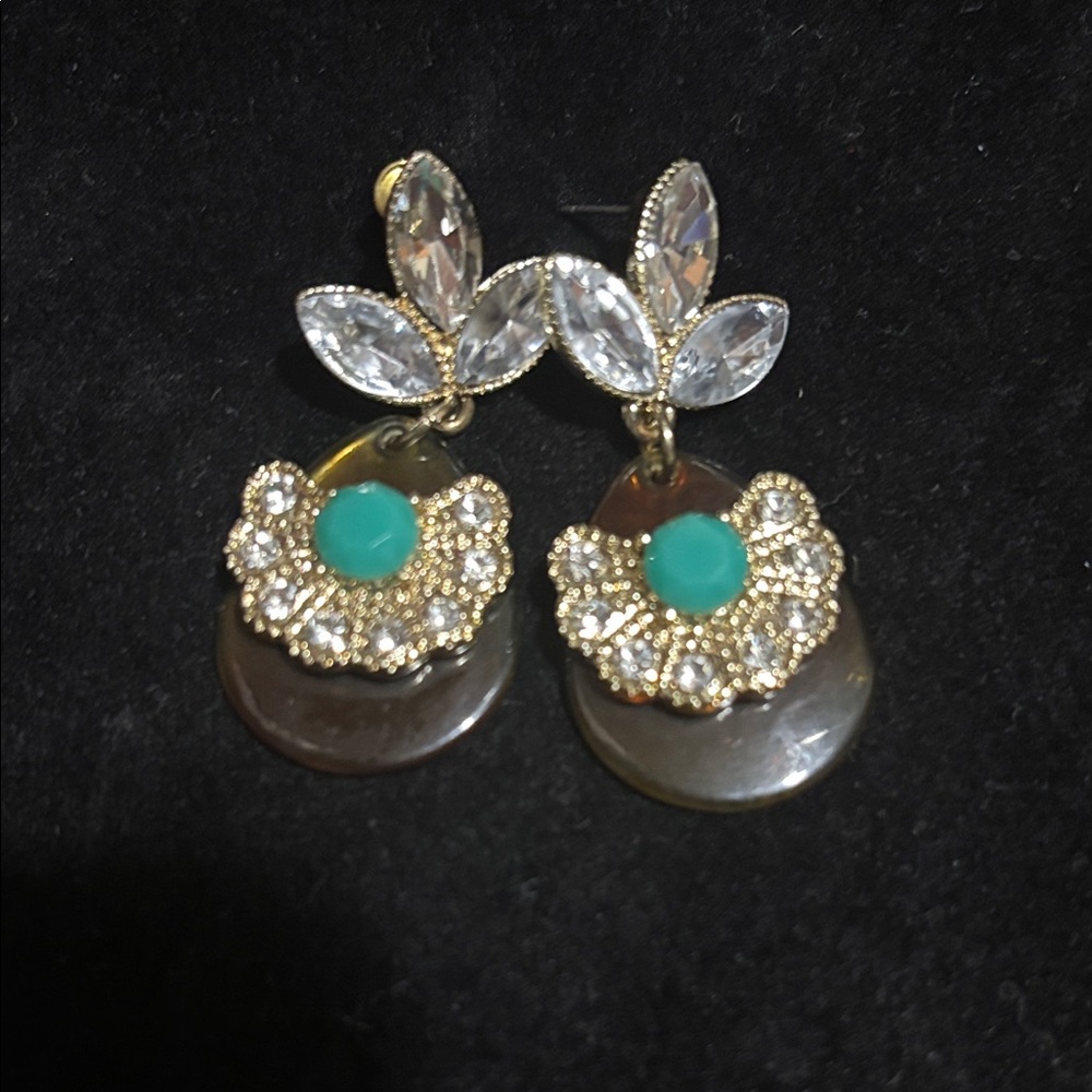 Vintage Elegant Gold, Rhinestone, and Green Earrings